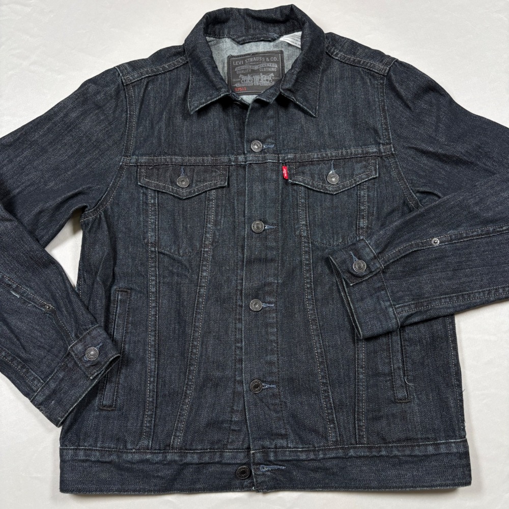 Levis 57511 Denim Trucker Jacket Womens Large Fits Medium Black Charcoal Jean